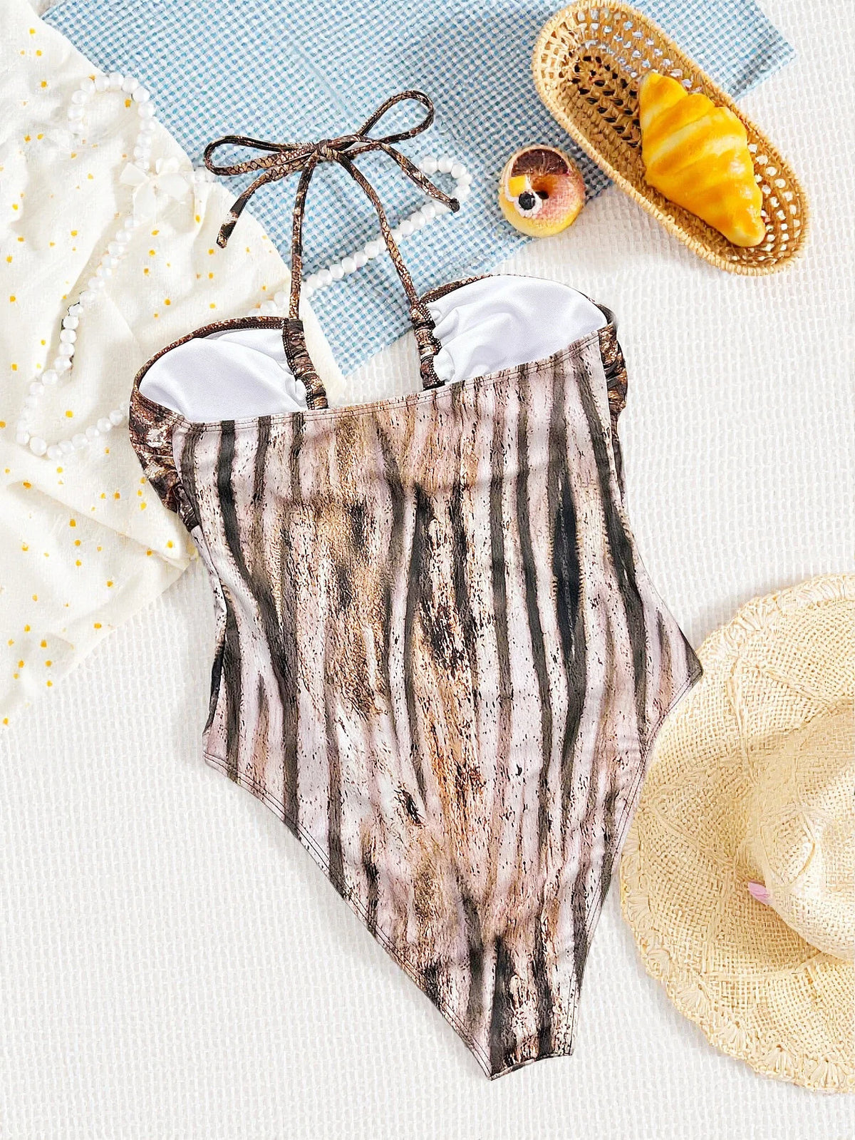 Sexy Brown Leopard Print Swimwear 2026 Women Metal Ring Linked Hollow Out Bandage Cross Bathing Suit One Piece Swimsuit Monokini