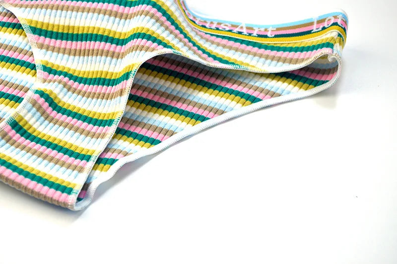 6PCS/Set Cotton Panties For Women Striped Briefs Low Waist Bottoms Female Sports Underpants Seamless Underwear Sexy Lingerie
