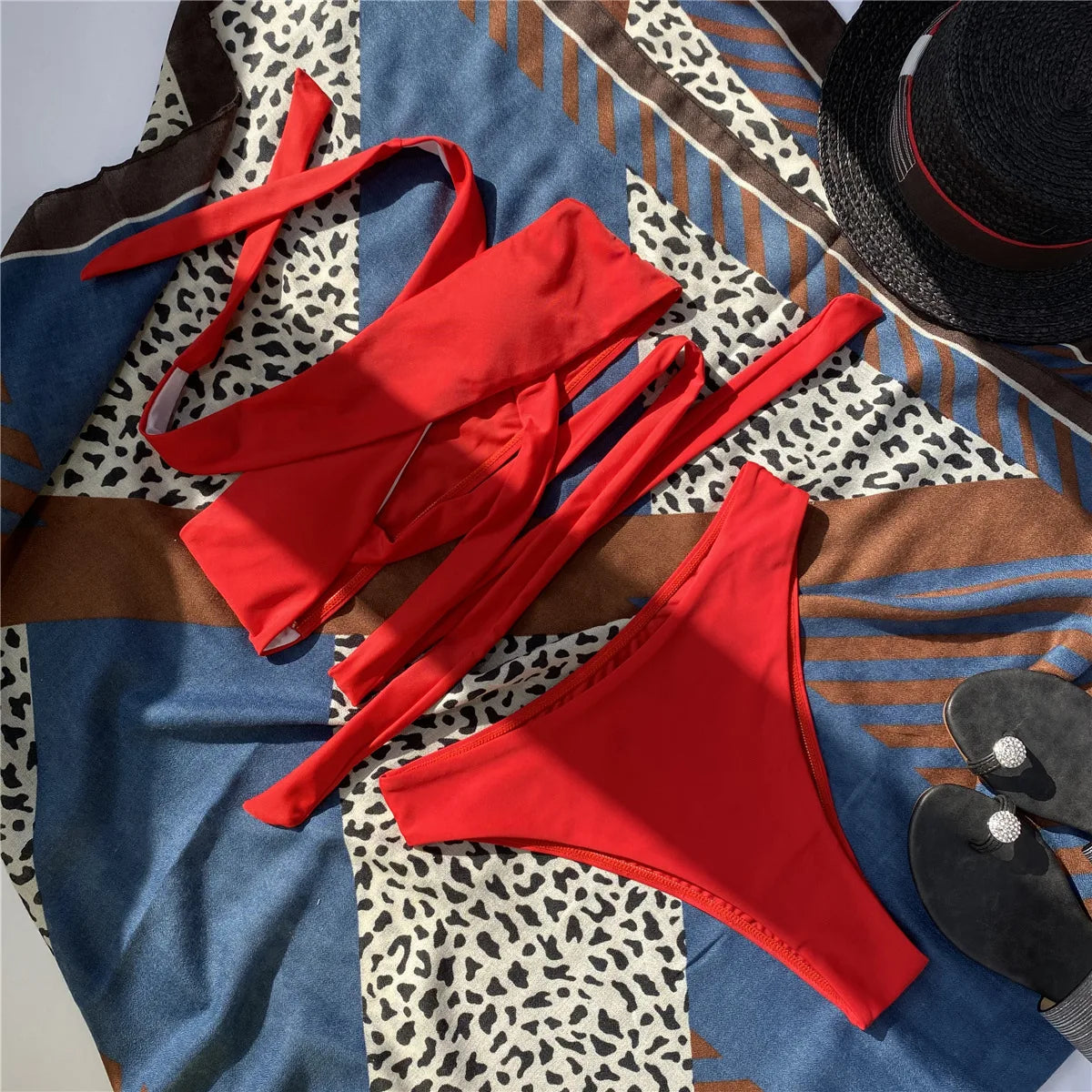 Sexy High Neck Cross Bikini Set 2026 Women Solid White Black Push Up Hollow Out Swimsuit Summer Bathing Suit High Waist Swimwear