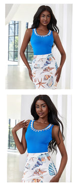 Summer Dress up Boho-style Women's Sleeveless Vest Versatile O-neck Slim fit Tank Top for Lady Solid Color Women's Short Top