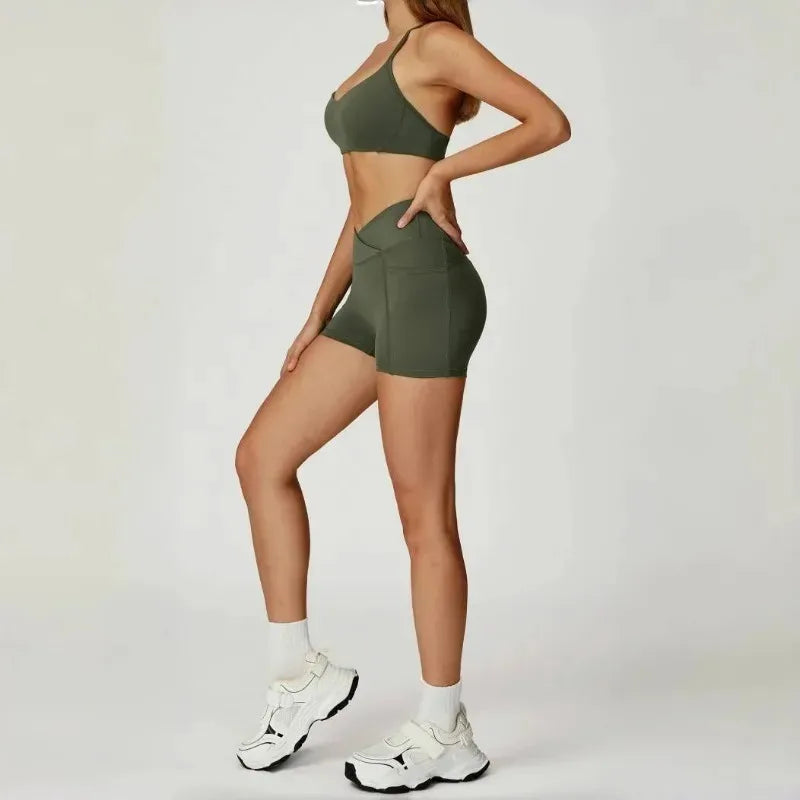 Women's Yoga 2-Piece Hip Lifting Tight Fitting Naked and Beautiful Back Set Outdoor Sports and Leisure Running Fitness Suit
