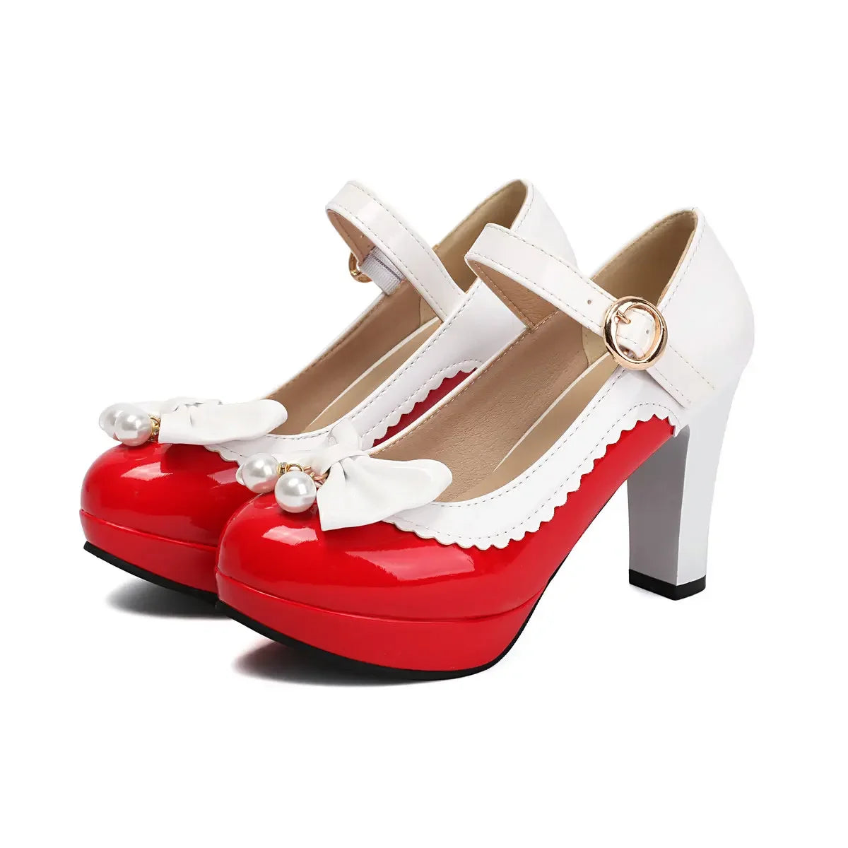Women Lolita Style Patent Leather Bow Shoes 9.5cm High Heels Anti-slip Rubber Sole Platform Pumps Ideal for Parties Daily Wear