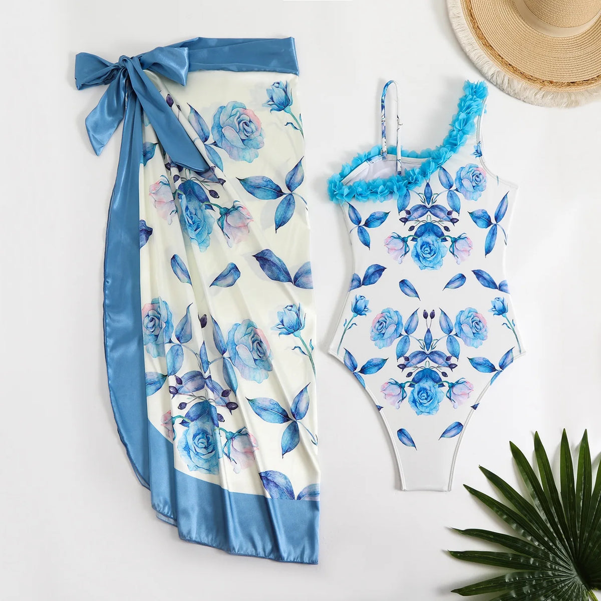 Womens One Piece Swimsuit with Cover Up Print Skirts Beachwear Female Swimwear 2025 Flower Print Bathing Suits for Women Holiday