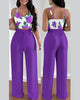 Women's Two Piece Sets Fashion Print Halter V-Neck Short Tank Suit Tops Long Pants Matching Set Summer Casual Female Slim Pants