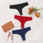 Sexy And Charming Women's Underwear Ultra-Thin Full Lace Thong 3 Pcs black blue And Red Can Be Paired With ALingerie 363-3