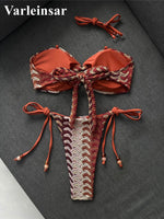 Printed Halter Bandeau Bikini Female Swimsuit Women Swimwear Two-Pieces Bikini Set High Leg Cut Bather Bathing Suit Swim V8338