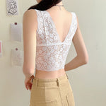 Lace Bras Top Women Sexy Deep V Neck Lingerie Wire Free Tank Tops Female Underwear V Back Bralette Tops Padded Camisole
