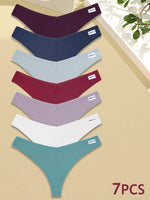 New 7Pcs Women Cotton Waffle Style G-string Panties Ladies Soft Thongs Female S-XL Low-Rise T-Back Panties Bikini Underwear 2024