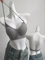 Japan Style Seamless V-Neck Halter Bra Small Bust Petite Straps Open Back Sexy Underwear Women One Piece Comfort Fit Daily Wear