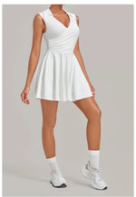 Summer Women Solid Tennis Dresses Sleeveless Turn Down Collar Pleated Skirts with Detachable Pocket Shorts Slim Yoga Golf Dress