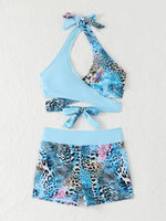 Sexy High Waist Bikini Shorts 2026 Women Swimsuit Blue Halter Swimwear Female Bikinis Set Print Bathing Suits Brazilian Biquini
