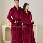 Couple Plus Size Winter Bathrobe Thick Coral Fleece Long Robe Soft Flannel Kimono Gown Loose Home Sleepwear Loungewear