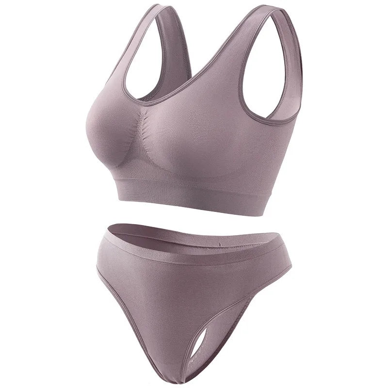 Seamless Bra Set Women Wireless Tanks Bra FemaleLow Rise Thongs Panties Sexy Lingerie Set Comfy Underwear Intimates S-5XL
