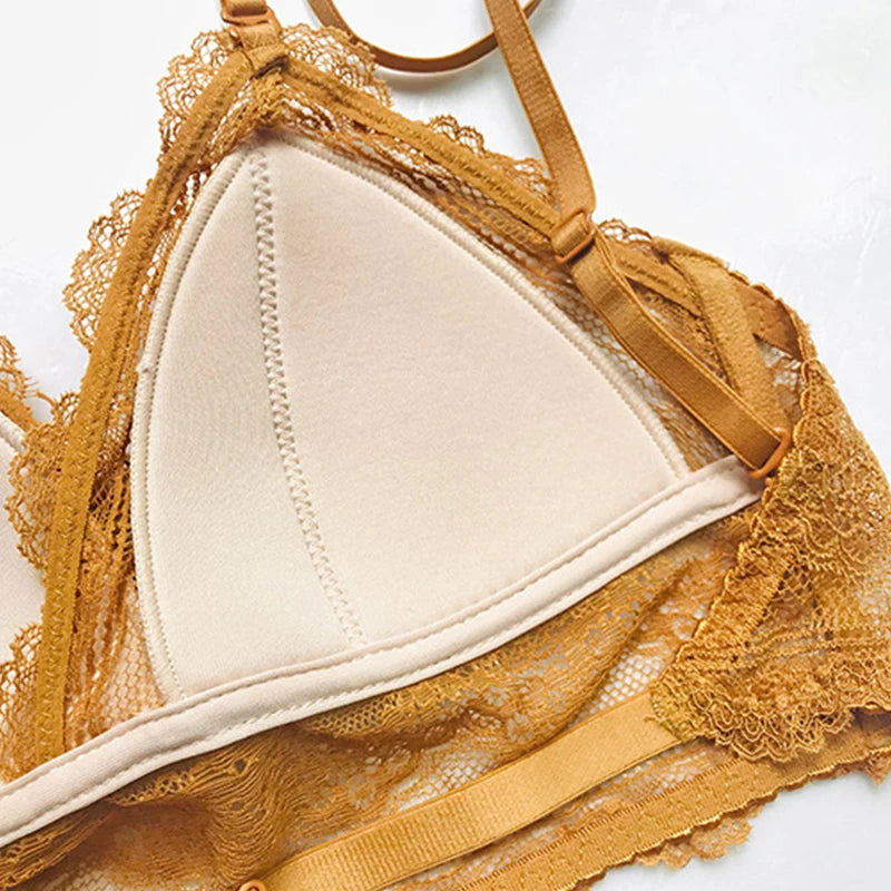 Deep U Backless Bralette Triangular Soft Seamless Underwear for Women Sexy Lace Bra Ladies Low Back Transparent Bras Tank Tops