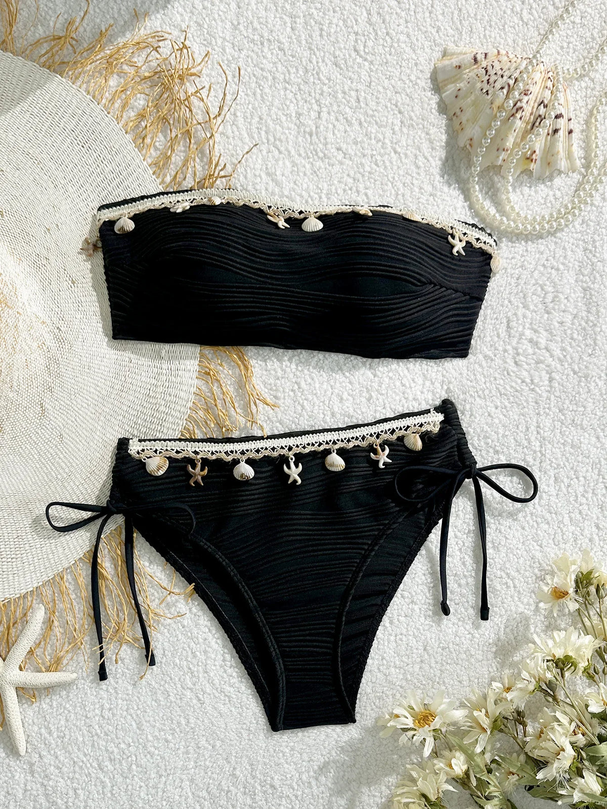 XS - XL Wrinkled Shells Bandeau Bikini Women Swimwear Female Swimsuit Two-pieces Bikini Set Bather Bathing Suit Swim Beachwear