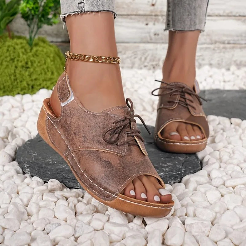 Summer Platform Retro Sandals Indoor Outdoor Slippers Strap Wedge Peep Toe Elegant Soft Heeled Slides Sandalias De Mujer