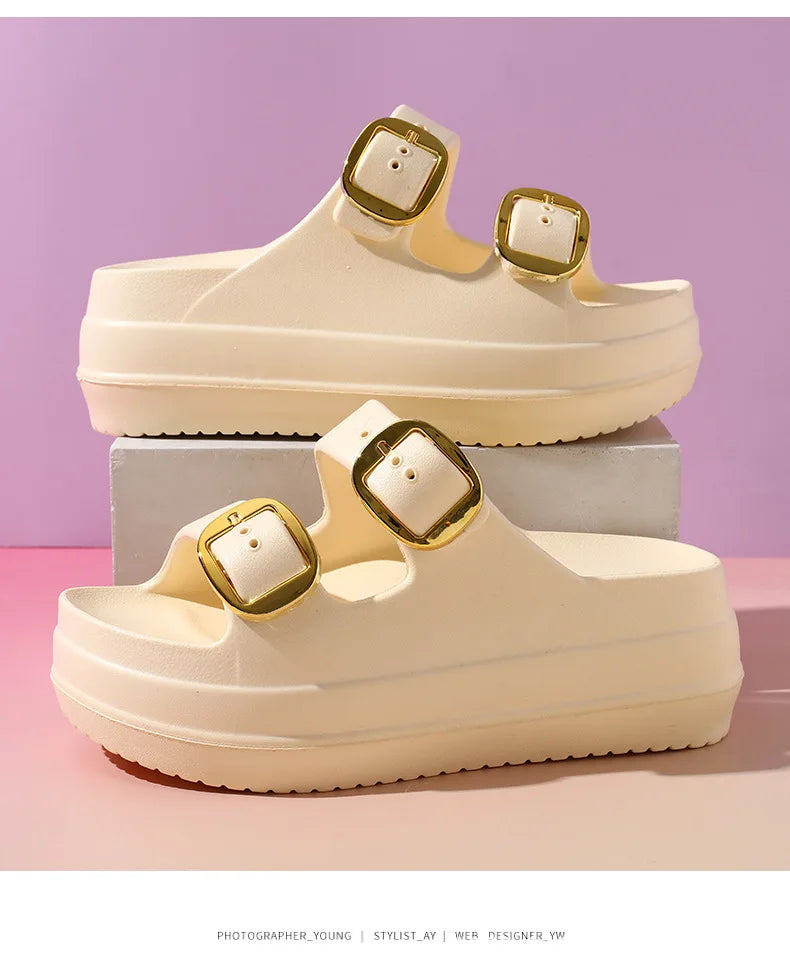 Women's Slippers Solid Color One LineThick Soles Anti Slip and Wear-resistant Fashionable Simple Indoor Outdoor Beach Sandals