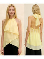 Women Summer Trendy Asymmetrical Layered Backless Shirts Solid Color Chiffon Halter Tops for Streetwear