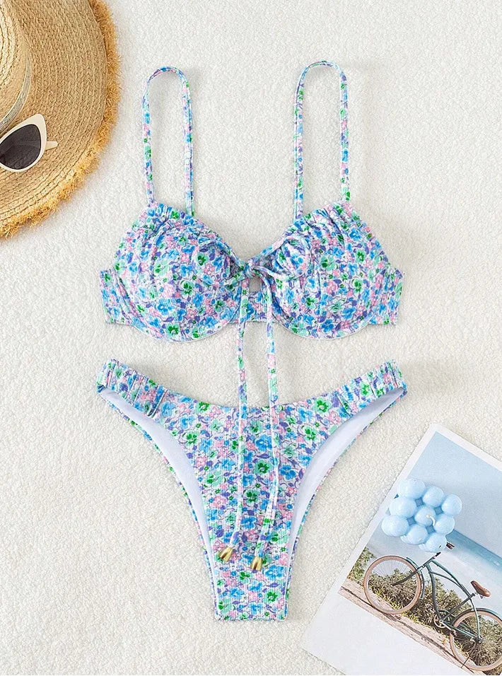 New Sexy Floral Print Push Up Bikini 2024 Women Swimwear Female Swimsuit Two Pieces Thong Bikini Set Bather Bathing Suit Beach