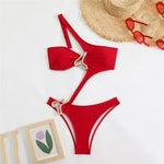 Sexy Black One Shoulder Swimwear One Piece Swimsuit Women 2026 Hollow Out Monokini Metal Ring High Cut Bathing Suit Swim Wear