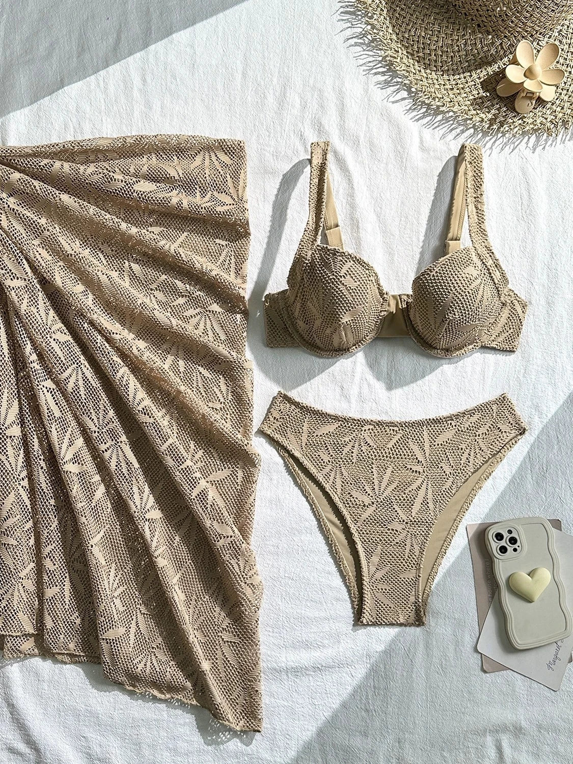 DEKA Halter Push UP Swimwear White Lace-up 3 Piece Skirt Bikini Set Women Tied Swimsuit Backless Beach Bathing Suit