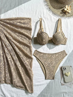 DEKA Halter Push UP Swimwear White Lace-up 3 Piece Skirt Bikini Set Women Tied Swimsuit Backless Beach Bathing Suit