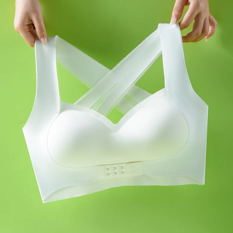 M-6XL Vest Women Seamless Underwear 2 In 1 Solid Adjustable Underwireless Bra Front Buckle Sexy Latex Shapers Humpback Corrected