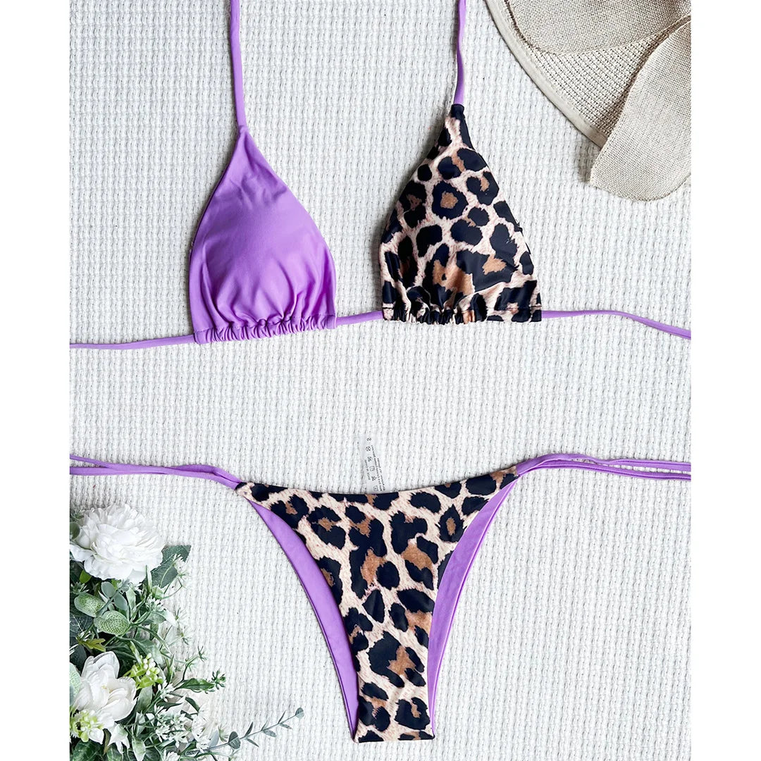 XS - L 8 Color Splicing Halter Leopard Bikini Female Swimsuit Women Swimwear Two-piece Bikini set Bather Bathing Suit Swim V3736