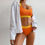 Orange High Waist Bikini 2022 Swimsuits Push Up Swimwear Women Splicing Biquini Beachwear Sexy Ribbed Bathing Suits Female New
