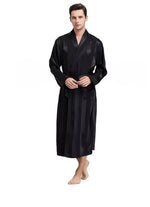 Plus Size 3XL 4XL 5XL Men Robe Sleepwear Navy Blue Stripe Kimono Bathrobe Gown with Pocket Summer Satin Home Clothes Lounge Wear