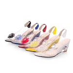 NASBAVI New Fashion Flower Transparent Sandals Wedge Women Shoes Large Size Sandals Women Size 34-43