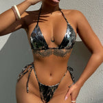 DEKA Women's Triangle Bra Gold Shiny Bikinis Set Hot Summer Sexy Padded High Waist Swim Bottoms FashionBathing Suit Beachwear