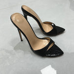 12cm Glossy Colorful mixed colors open pointed toe 12cm super high thin heels slip on outdoor sexy women sandals