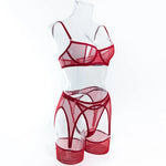 Toucheart Erotic Lingerie Comfortable Mesh Sexy Body Shaping Ultra-thin See-through Sexy Underwear Four-piece Set with Stockings