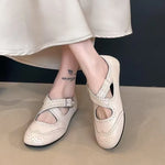 Women's Summer Carved Hollow-out Baotou round Toe Cross Slip Non-Slip Flat Retro Luxury Design2026