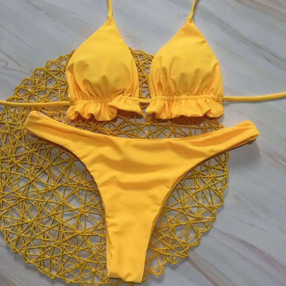 Summer Brazilian Bikini Set for Women Sexy 2 Pieces Set Push-up Swimwear Bandage Top Thong Bathing Suit Swimsuit Beachwear