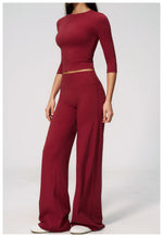 Women Tracksuit Yoga Sets Half Sleeve O Neck Slim Sports T Shirts Fitness Suit Outdoor High Waist Flare Pants Workout Clothes