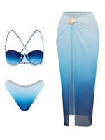 S - XL 3PCS With Skirt Underwired Bikini Female Swimsuit Women Swimwear Three-pieces Bikini set Bather Bathing Suit Swim V8080