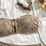Brown Leaf Fishing Net Bandeau Bikinis Sets Front Hollow Out Sexy Swimsuit Woman 2026 Bead Swimwear Bathing Suit Bikini De Mujer