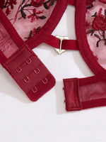 Ladies' wine red heart-shaped design embroidered semi transparent comfortable breathable underwear set, suitable ZA825026