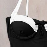 Sexy Black White Patchwork Underwire Swimsuit 2024 Women V Wire Push Up Tummy Control One Piece Swimwear Bathing Suit Bikini