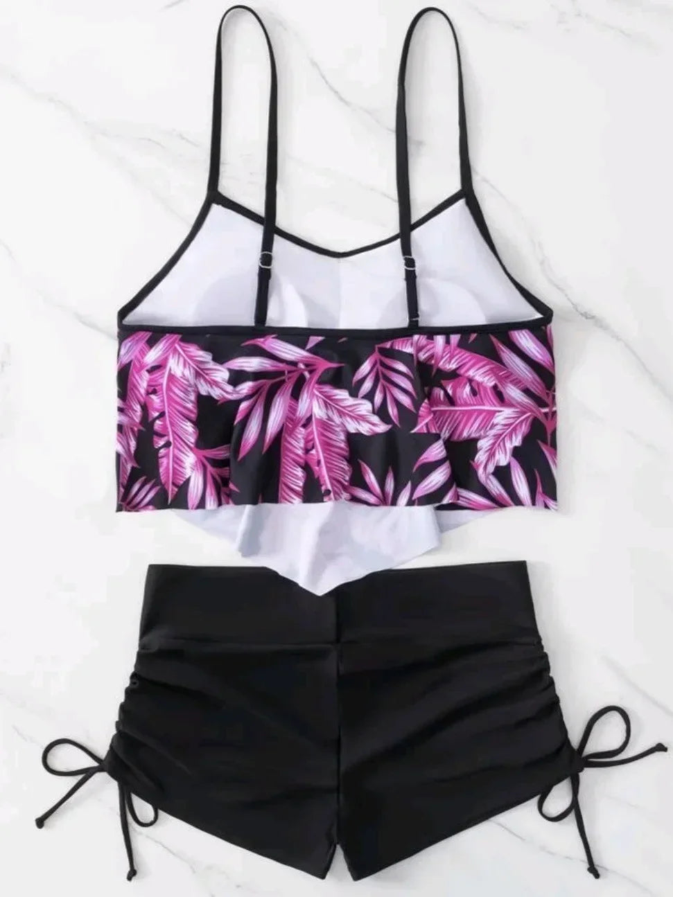New Green Orange Ruffle Tankini Sets Swimwear High Waist Women Two Pieces Swimsuit Summer Drawstring Sporty Shorts Bathing Suits