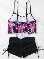 New Green Orange Ruffle Tankini Sets Swimwear High Waist Women Two Pieces Swimsuit Summer Drawstring Sporty Shorts Bathing Suits