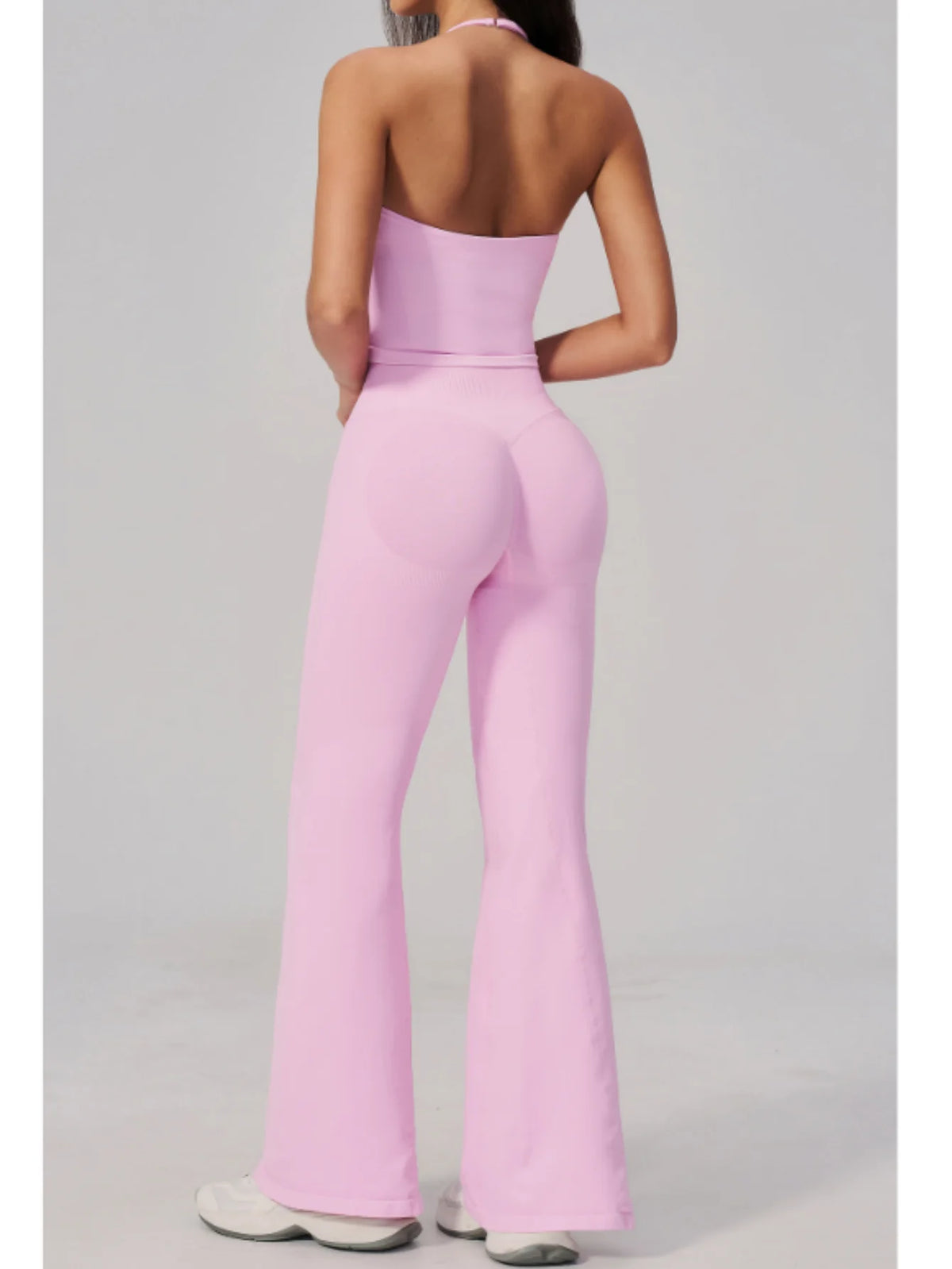 New Yoga Sets Women Summer Seamless Thread Hanging Neck Sports Vest Exercise Fitness Suit High Waist Wide Leg Pants Tracksuit