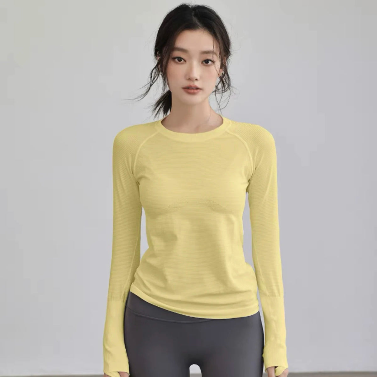 Women's Autumn & Winter Yoga Comprehensive Training Top High-Elastic Slim Crew Neck Quick-Dry Sports Long-Sleeve Fitness Clothes