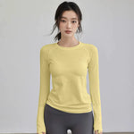 Women's Autumn & Winter Yoga Comprehensive Training Top High-Elastic Slim Crew Neck Quick-Dry Sports Long-Sleeve Fitness Clothes