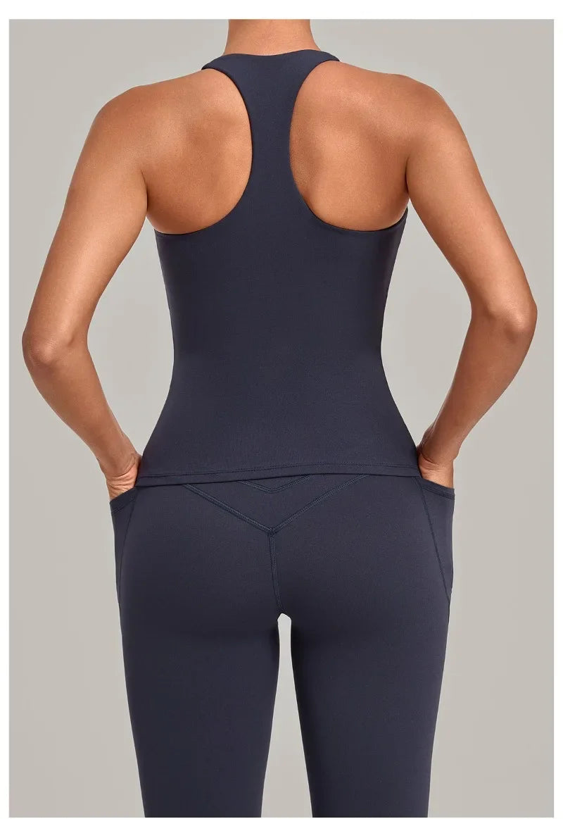 Women's Seamless Yoga Vest Sports Fitness Gym Beauty Back Top Nude Slim Fit Training Running Workout Vest