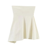 Women's Fashionable Casual Pleated Tube Top Beige Twist Design Strapless Mini Skirt For Women Summer Party Wear Skirt Charm 11AX