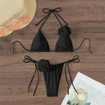 Sexy 3D Flower Black Triangle Bikinis Sets Micro Thong Swimsuit Women String Halter Bathing Suit Bikini 2026 Mujer Biquinis Swim