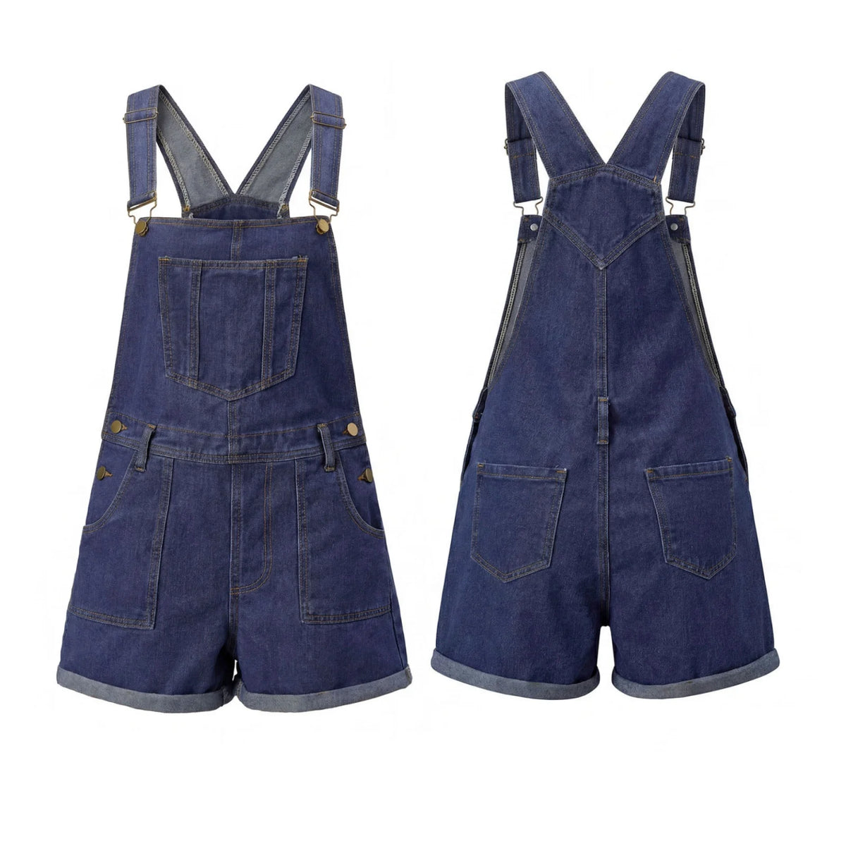 Summer Women Loose Denim Overalls Shorts Solid Color Sleeveless Suspender Jean Shorts Romper with Pockets Streetwear